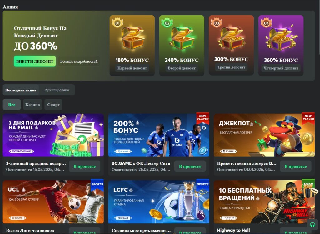 Акции казино BC GAME